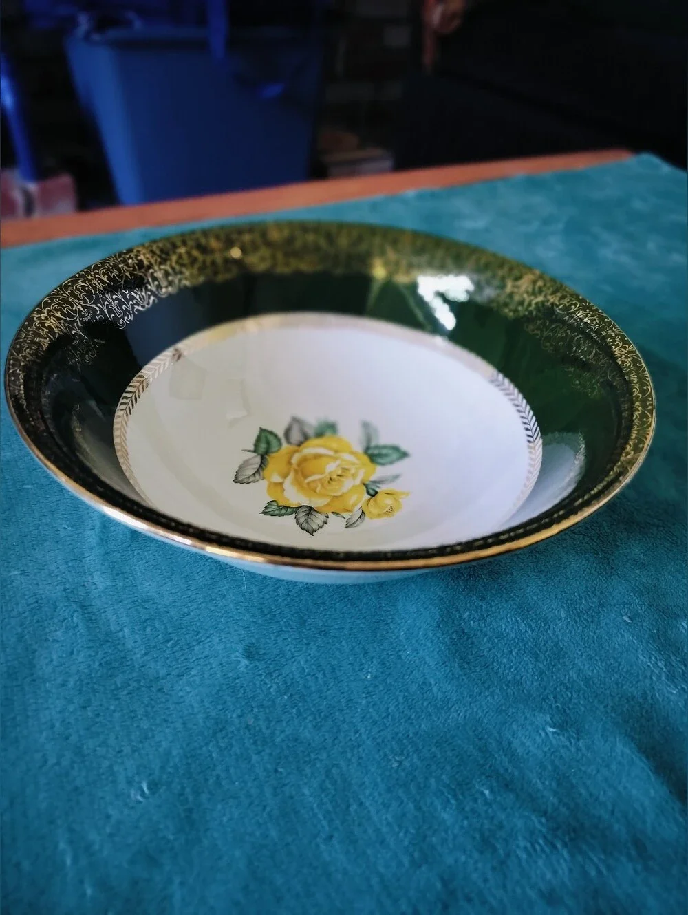 Vintage Homer Laughlin Lady Greenbriar Serving Bowl Yellow Rose Green Gold 1952